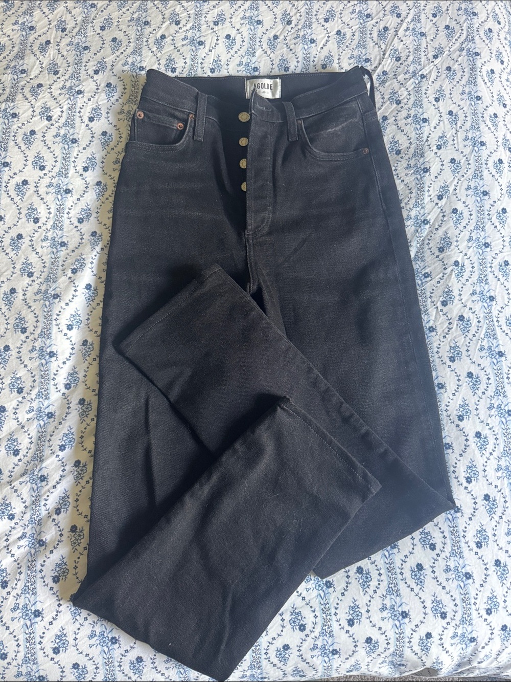 AGOLDE Black High-Rise Button-Fly straight leg Jeans 24